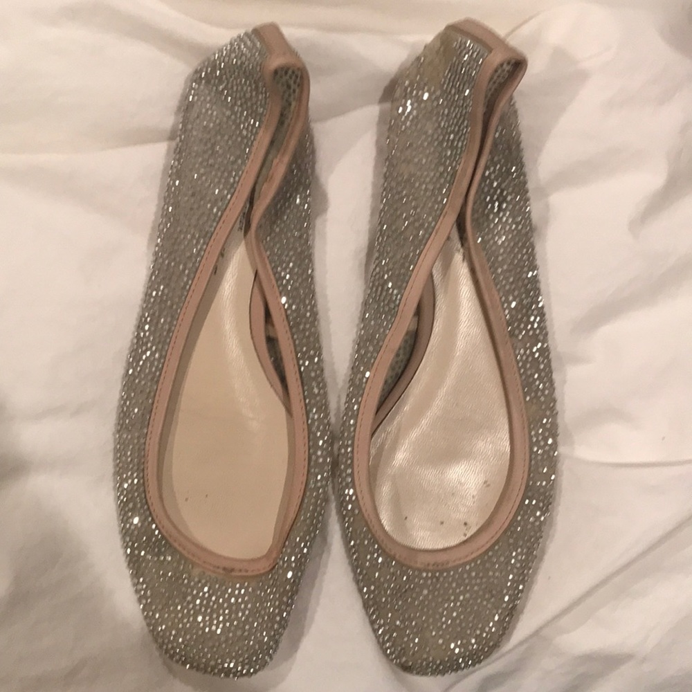 Zara Size 38 Crystal Ballet Flats Square Toe